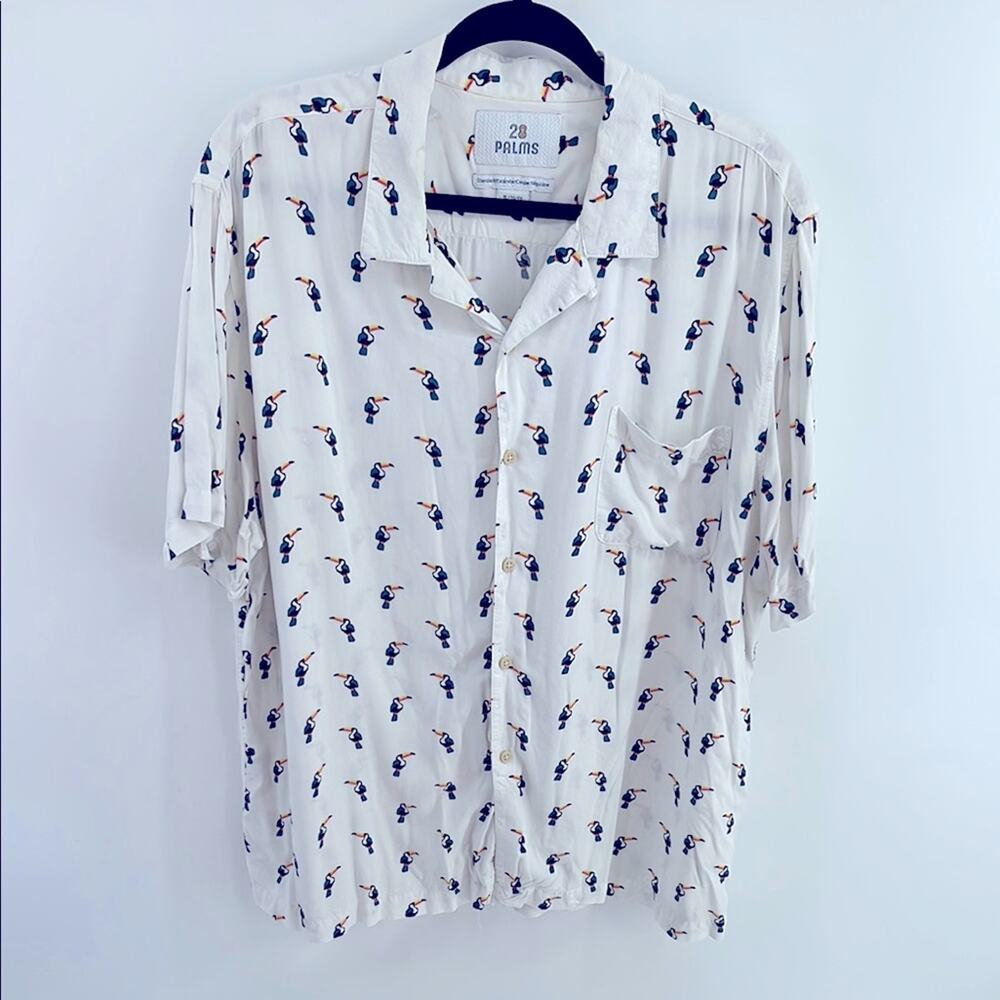 28 Palms Standard Fit toucan bird print short sleeve light button up shirt sz XL